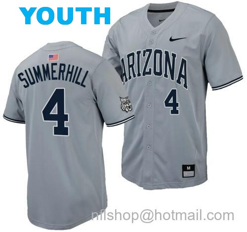 Youth Brendan Summerhill Jersey #4 Arizona Wildcats Replica Baseball Full-Button Gray91