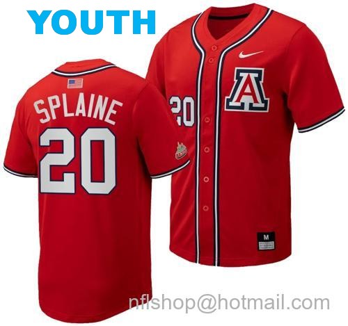 Youth Tommy Splaine Jersey #20 Arizona Wildcats Replica Baseball Full-Button Red175