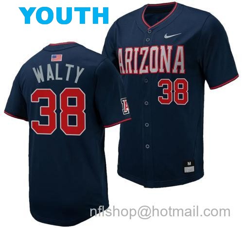 Youth Cam Walty Jersey #38 Arizona Wildcats Replica Baseball Full-Button Navy102