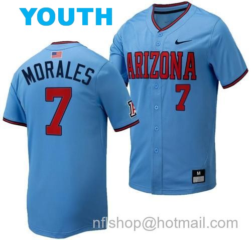 Youth Richie Morales Jersey #7 Arizona Wildcats Replica Baseball Full-Button Light Blue167