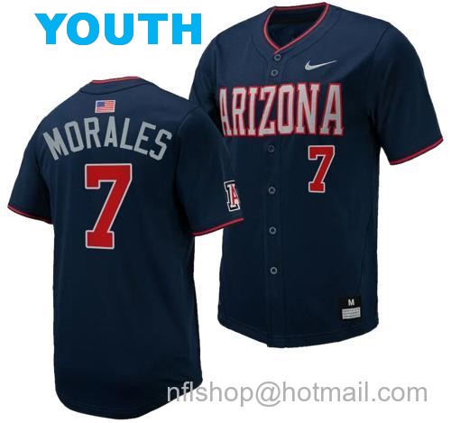 Youth Richie Morales Jersey #7 Arizona Wildcats Replica Baseball Full-Button Navy168