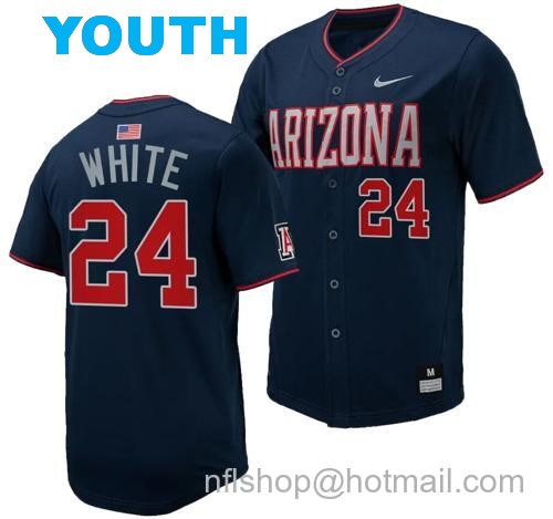 Youth Mason White Jersey #24 Arizona Wildcats Replica Baseball Full-Button Navy152