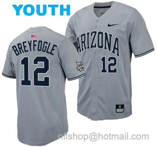 Youth Easton Breyfogle Jersey #12 Arizona Wildcats Replica Baseball Full-Button Gray128