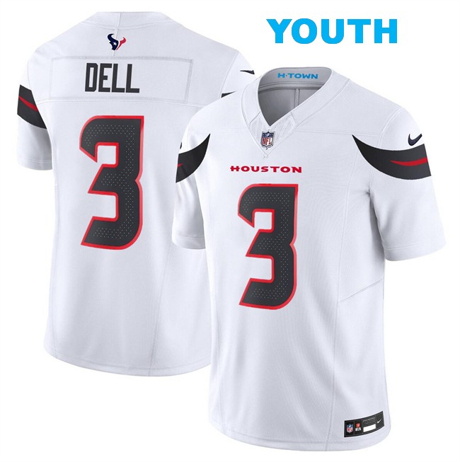 Youth Houston Texans #3 Tank Dell White 2024 F.U.S.E Vapor Stitched Football Jersey