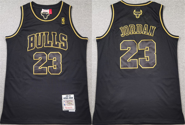 Men's Chicago Bulls #23 Michael Jordan Black_Gold 1997-98 Stitched Basketball Jersey