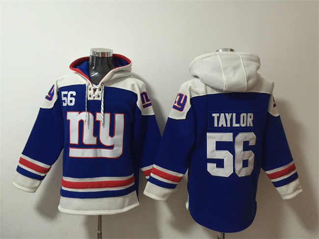 Men's New York Giants #56 Lawrence Taylor Blue Ageless Must-Have Lace-Up Pullover Hoodie