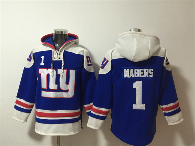 Men's New York Giants #1 Malik Nabers Blue Ageless Must-Have Lace-Up Pullover Hoodie