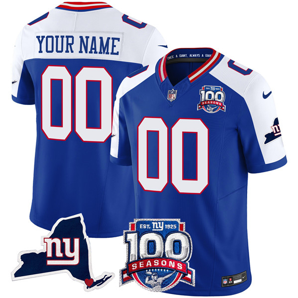 Men's New York Giants Customized Royal 2024 F.U.S.E. 100th Season And State Patch Vapor Limited Alternate Stitched Football Jersey