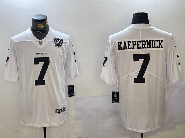 Men's Las Vegas Raiders #7 Colin Kaepernick White With 65th Anniversary Patch Vapor Limited Stitched Football Jersey