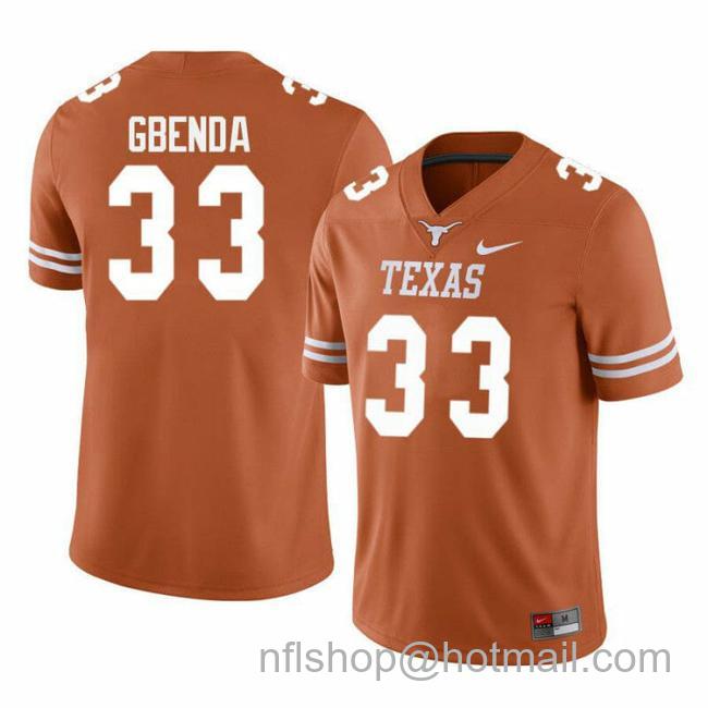 Men's Texas Longhorns David Gbenda Jersey #33 College Football Orange