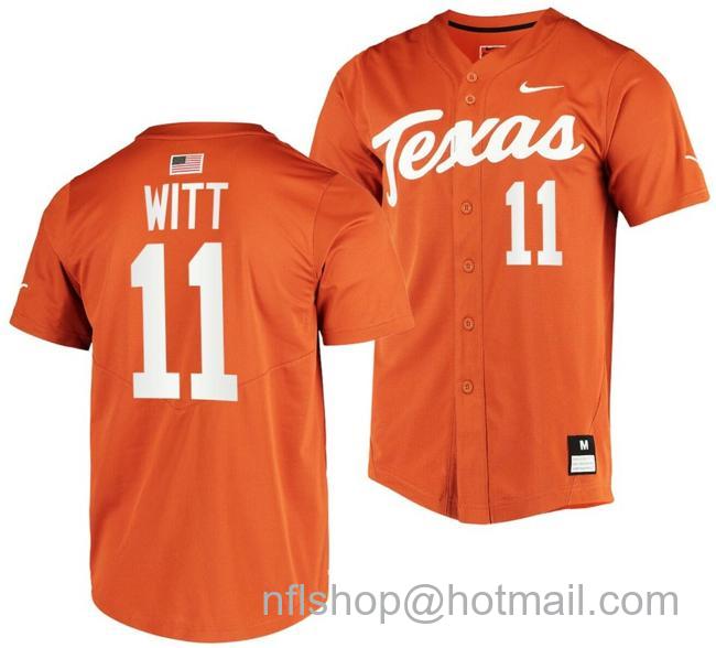 Men's Tanner Witt Jersey Texas Longhorns Baseball NCAA College 2023 MLB Draft Top prospects Orange #11