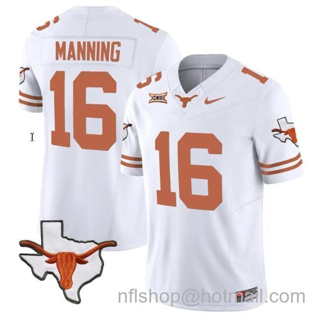 Men's Arch Manning Jersey #16 Texas Longhorn Vapor Limited College Football White