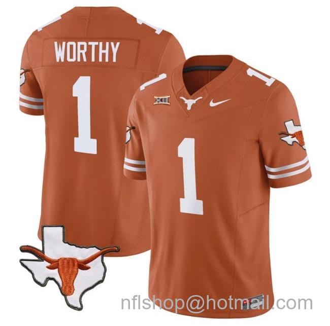 Men's Xavier Worthy Jersey #1 Texas Longhorn Vapor Limited College Football Texas Orange