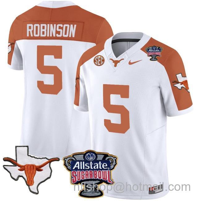 Men's Bijan Robinson Jersey #5 Texas Longhorns Sugar Bowl Patch Vapor Football Inverted