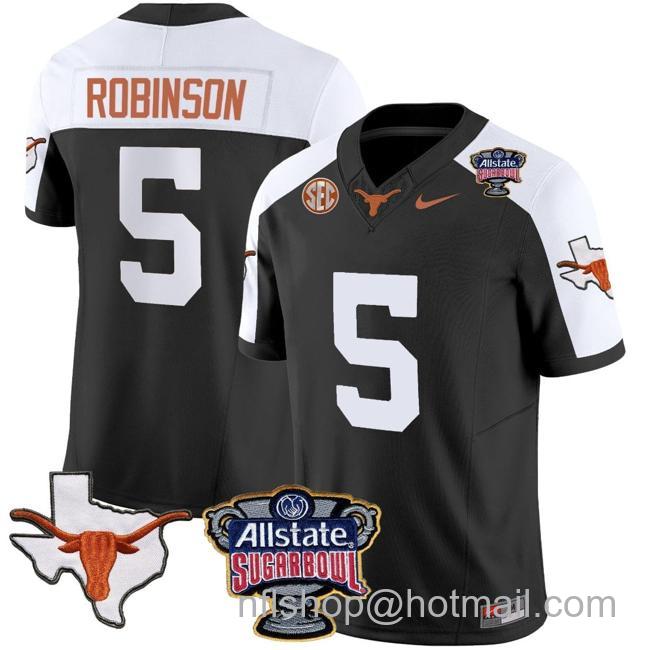 Men's Bijan Robinson Jersey #5 Texas Longhorns Sugar Bowl Patch Vapor Football Black Alternate