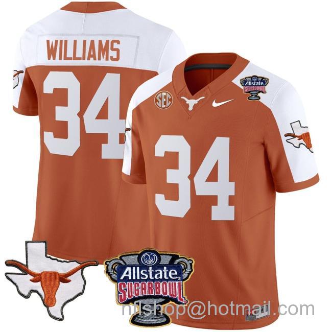 Men's Ricky Williams Jersey #34 Texas Longhorns Sugar Bowl Patch Vapor Football Orange Alternate