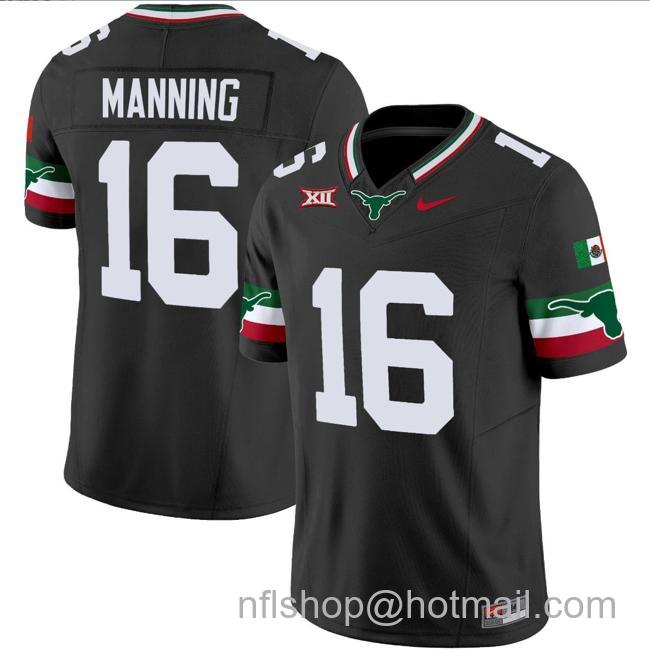 Men's Arch Manning Jersey #16 Texas Longhorns Mexico Vapor College Football Black