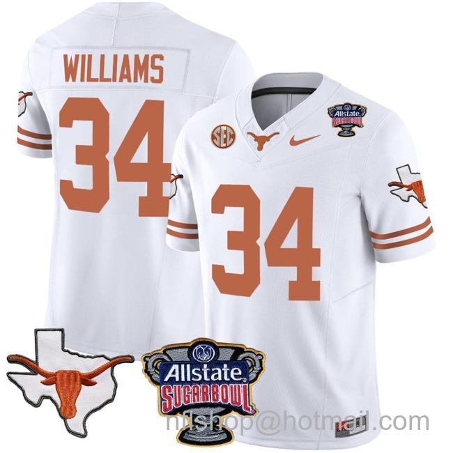 Men's Ricky Williams Jersey #34 Texas Longhorns Sugar Bowl Patch Vapor Football White