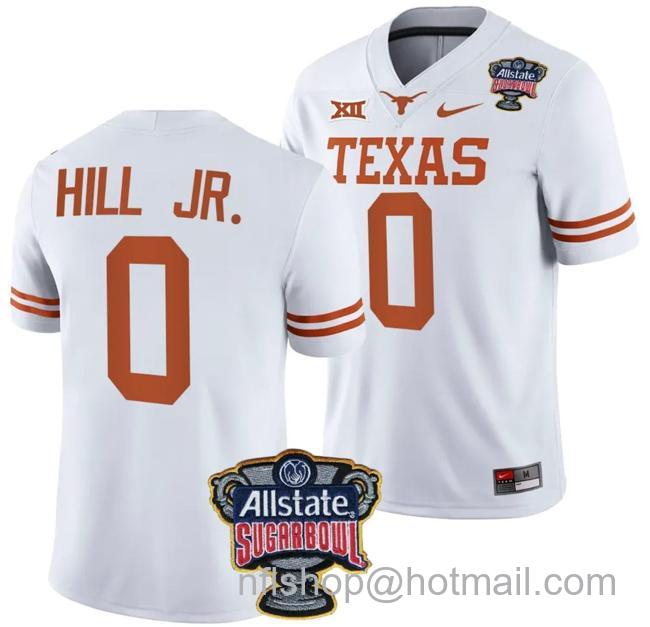 Men's Anthony Hill Jr Jersey #0 Texas Longhorns Allstate Sugar Bowl Patch 2024 College Football White