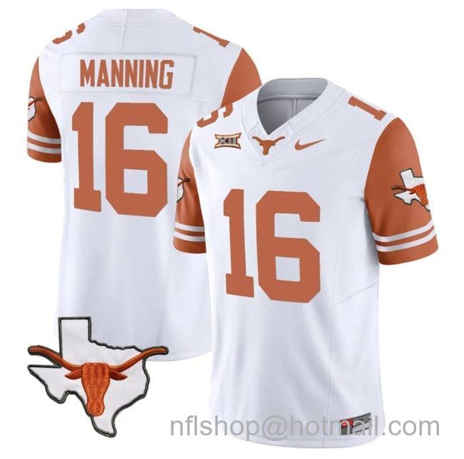 Men's Arch Manning Jersey #16 Texas Longhorn Vapor Limited College Football Orange Sleeves