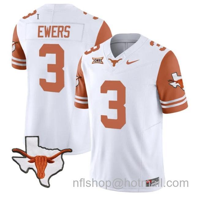 Men's Quinn Ewers Jersey #3 Texas Longhorn Vapor Limited College Football Orange Sleeves