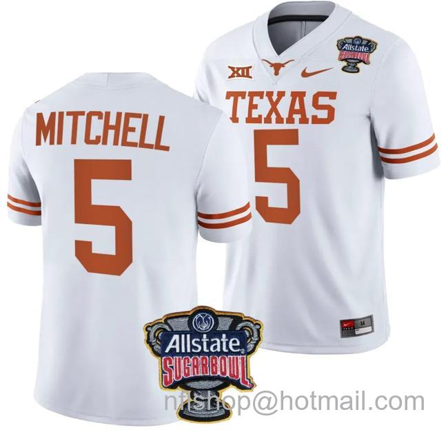 Men's Adonai Mitchell Jersey #5 Texas Longhorns Allstate Sugar Bowl Patch 2024 College Football White