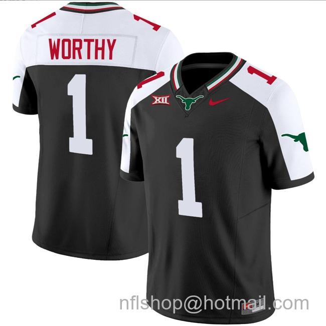 Men's Xavier Worthy Jersey #1 Texas Longhorns Mexico Vapor College Football Black Alternate