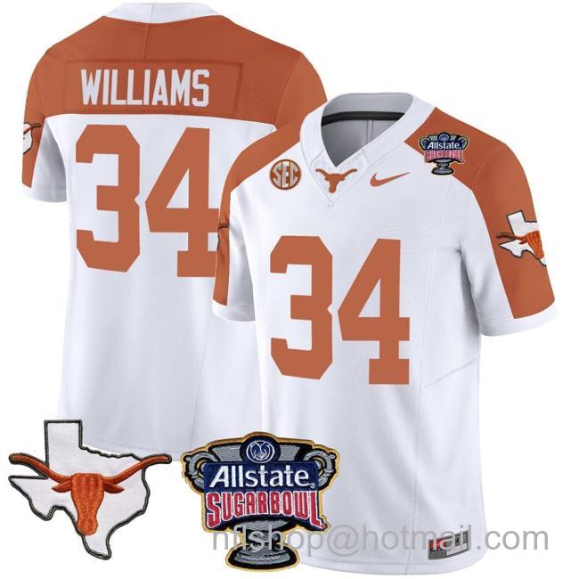 Men's Ricky Williams Jersey #34 Texas Longhorns Sugar Bowl Patch Vapor Football Inverted