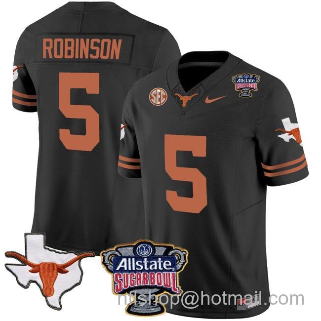 Men's Bijan Robinson Jersey #5 Texas Longhorns Sugar Bowl Patch Vapor Football Black