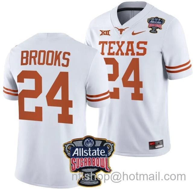 Men's Jonathon Brooks Jersey #24 Texas Longhorns Allstate Sugar Bowl Patch 2024 College Football White