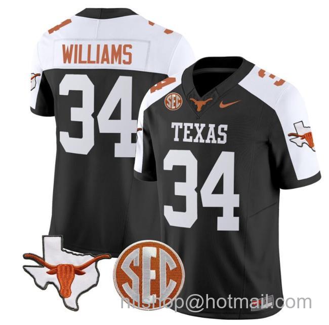 Men's Ricky Williams Jersey #34 Texas Longhorns State Map and Sec Patch Vapor Limited College Football Stitched Black Alternate