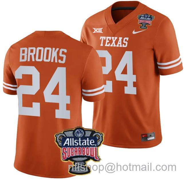 Men's Jonathon Brooks Jersey #24 Texas Longhorns Allstate Sugar Bowl Patch 2024 College Football Orange