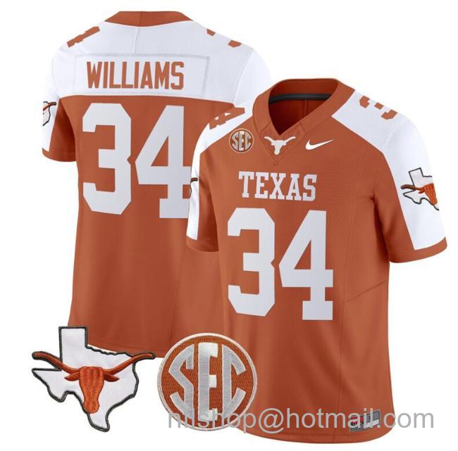 Men's Ricky Williams Jersey #34 Texas Longhorns State Map and Sec Patch Vapor Limited College Football Stitched Orange Alternate