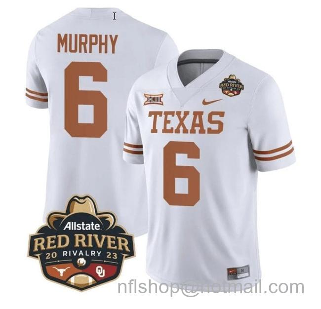 Men's Maalik Murphy Jersey #6 Texas Longhorn Jersey Allstate Red River Vivalry Patch College Football White