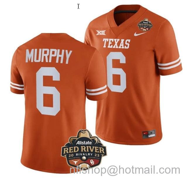 Men's Maalik Murphy Jersey #6 Texas Longhorn Jersey Allstate Red River Vivalry Patch College Football Orange