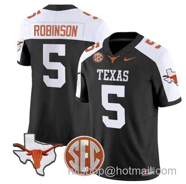 Men's Bijan Robinson Jersey #5 Texas Longhorns State Map and Sec Patch Vapor Limited College Football Stitched Black Alternate