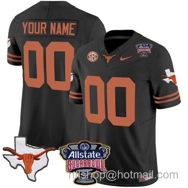 Men's Custom Texas Longhorns Jersey Name and Number Sugar Bowl Patch Football Black