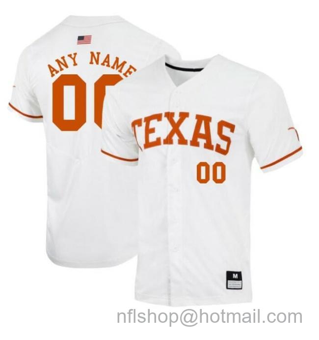 Men's Custom Texas Longhorns Baseball Jersey Name and Number NCAA College White