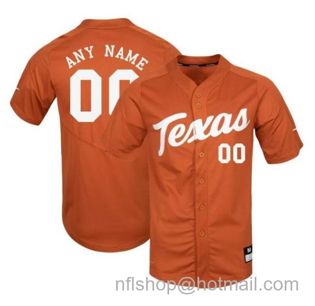 Men's Custom Texas Longhorns Jersey Name and Number Baseball NCAA College Orange