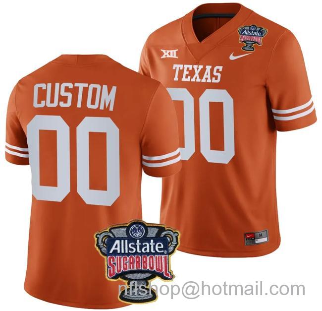 Men's Custom Texas Longhorns Jersey Name and Number Allstate Sugar Bowl Patch 2024 College Football Orange