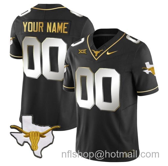 Men's Custom Texas Longhorn Jersey Name and Number Gold Vapor Limited College Football Black Limited