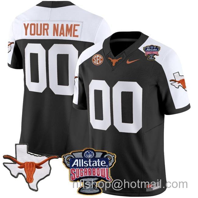 Men's Custom Texas Longhorns Jersey Name and Number Sugar Bowl Patch Football Black Alternate