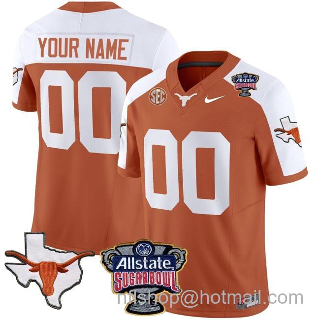 Men's Custom Texas Longhorns Jersey Name and Number Sugar Bowl Patch Football Orange Alternate