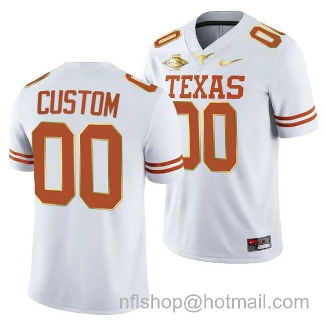 Men's Custom Texas Longhorns Jersey White 2021 Red River Showdown Golden Edition Jersey