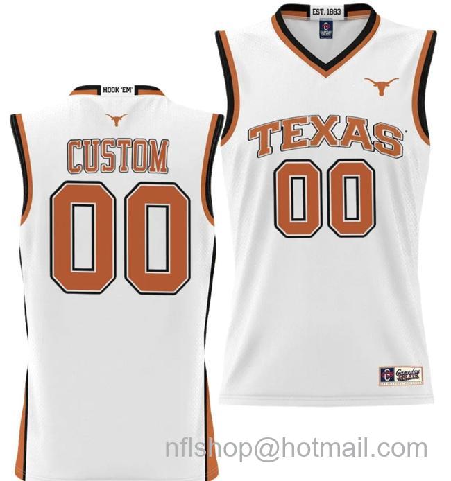 Men's Custom Texas Longhorns Jersey Name and Number NIL College Basketball Lightweight White