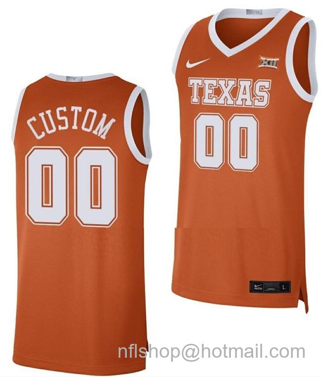 Men's Custom Texas Longhorns Jersey Name and Number College Basketball Orange Limited