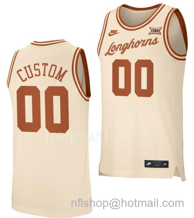 Men's Custom Texas Longhorns Jersey Name and Number College Basketball Cream Retro