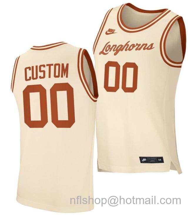 Men's Custom Texas Longhorns Jersey Name and Number College Basketball Cream Retro Replica