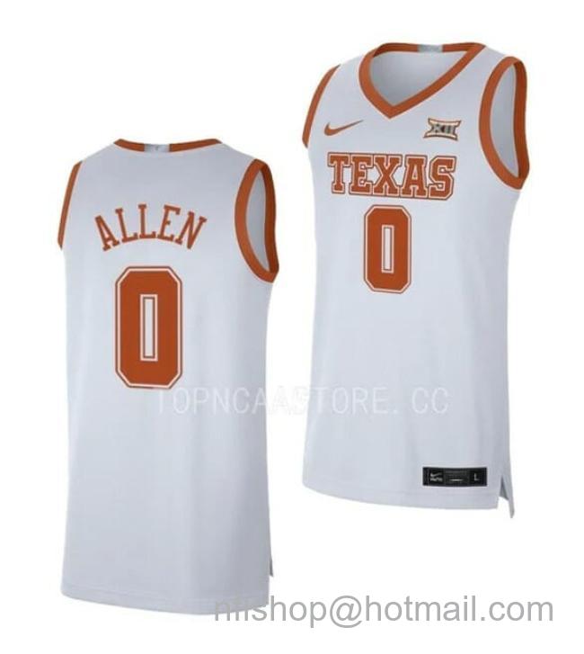 Nike Men's #0 Timmy Allen Jersey Texas Longhorns College Basketball Jerseys White