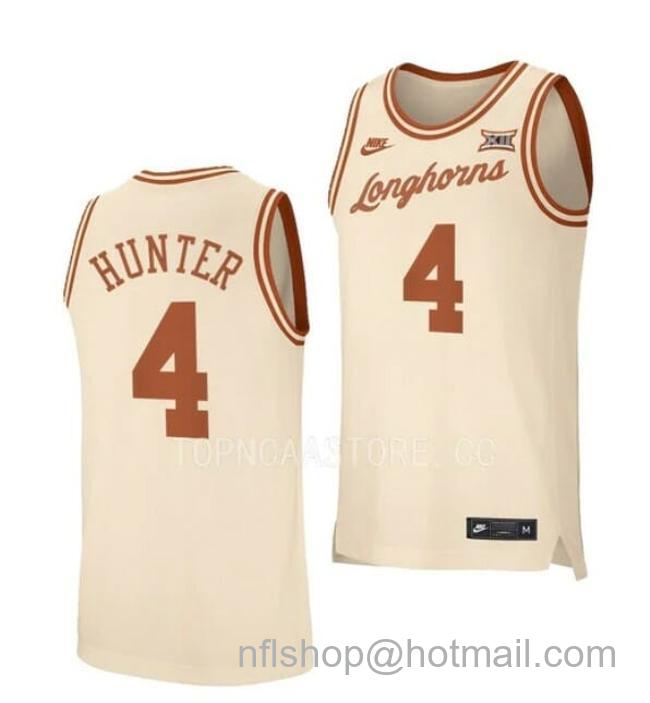 Nike Men's #4 Tyrese Hunter Jersey Texas Longhorns College Basketball Jerseys Cream